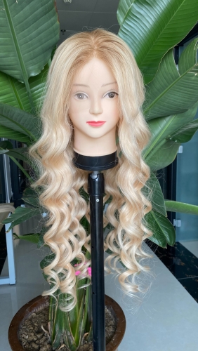 Youzi Customized Unprocessed Virgin Russian Human Hair Top Silk Base Hand-tied Full Lace Wavy Wig